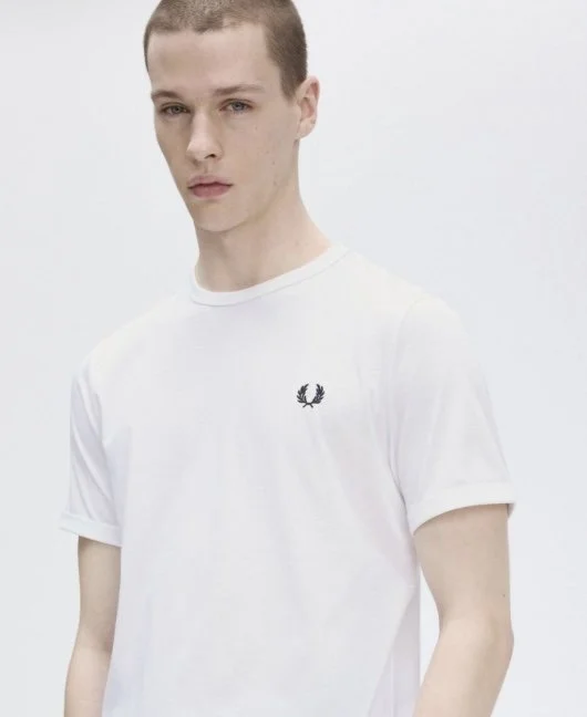 FRED PERRY Crew Neck Ringer Tee- WHITE