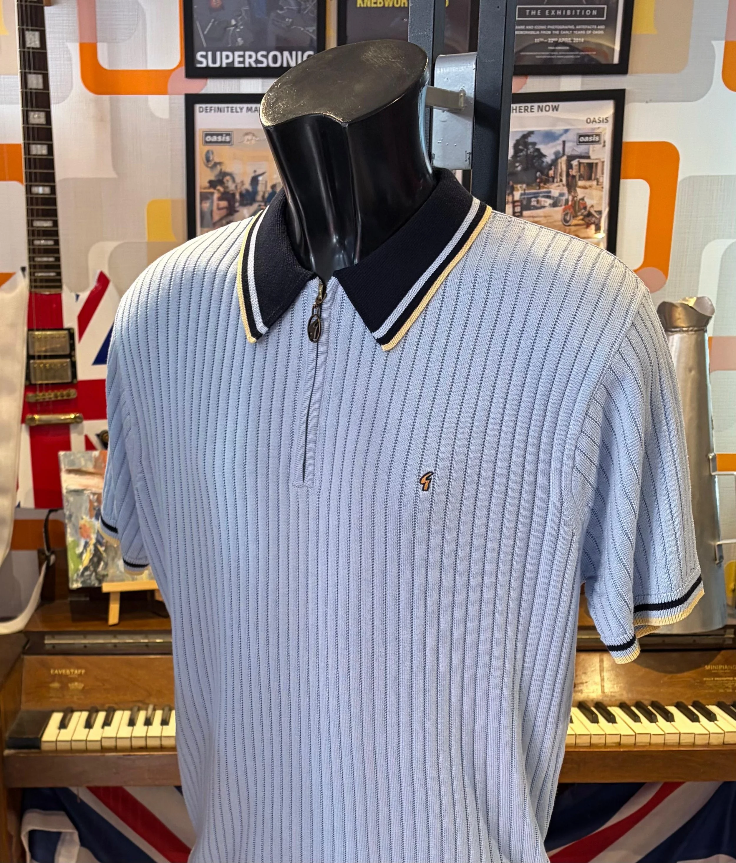 GABICCI COLLEZIONE Contrast Collar Knit Polo - SURF BLUE