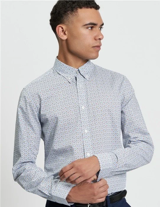 BEN SHERMAN Premium L/S Geometric Shirt- PALE BLUE