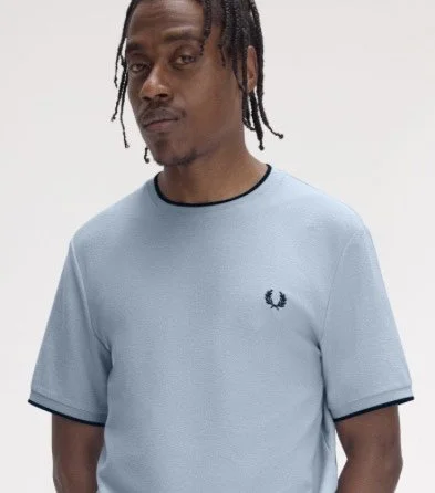 SIZE LARGE ONLY- FRED PERRY M3600 Premium Crew Pique Top- SKY BLUE