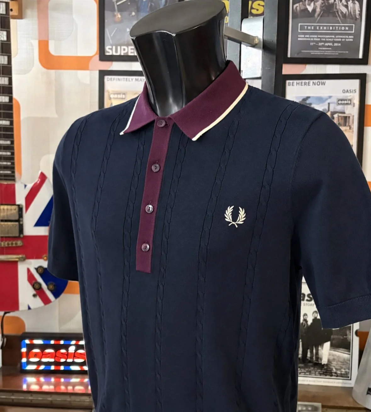 FRED PERRY Premium Cable Knit Polo- NAVY