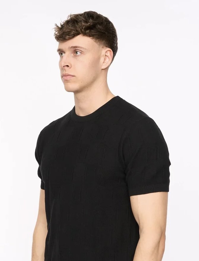 "ARCADIAN" Plaited Crew Neck Knit Top- BLACK