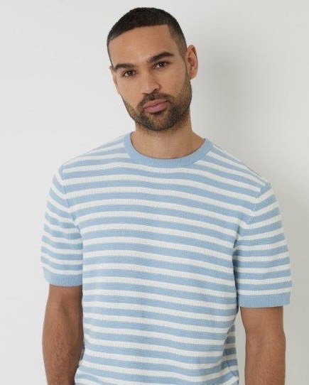 CARRY ON ARCADE "James" Premium Crew Stripe Knit Top- SKY