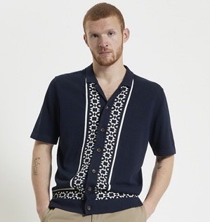 SIZE XL ONLY- BEN SHERMAN Premium Revere Knit Shirt- NAVY