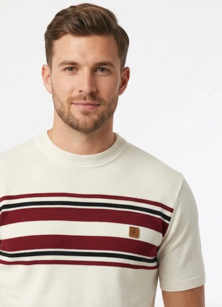 GABICCI VINTAGE "Liam" S/S Mod Stripe Knit Top -WHITE