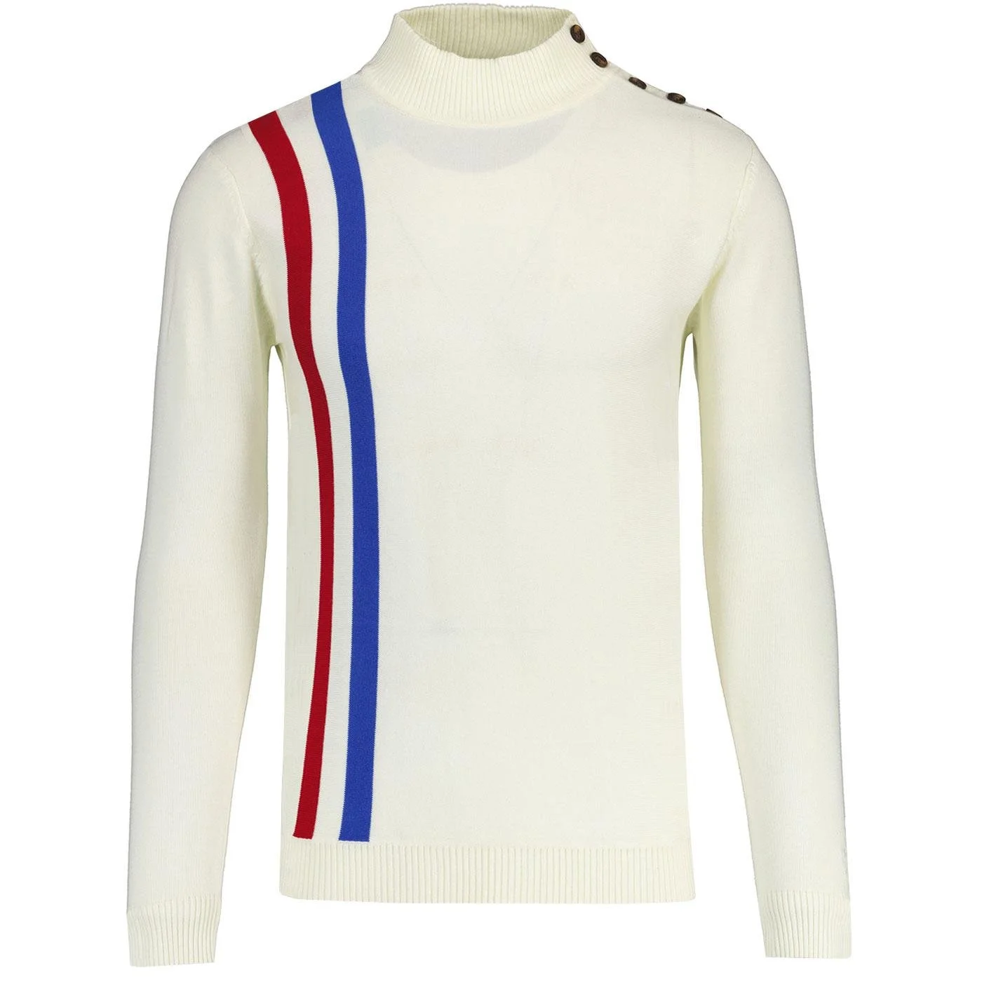 MADCAP Racing Stripe Turtle Neck Knit- SNOW
