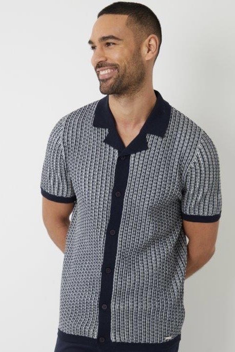CARRY ON ARCADE "Hawtrey" Premium Textured Knitted Shirt- NAVY