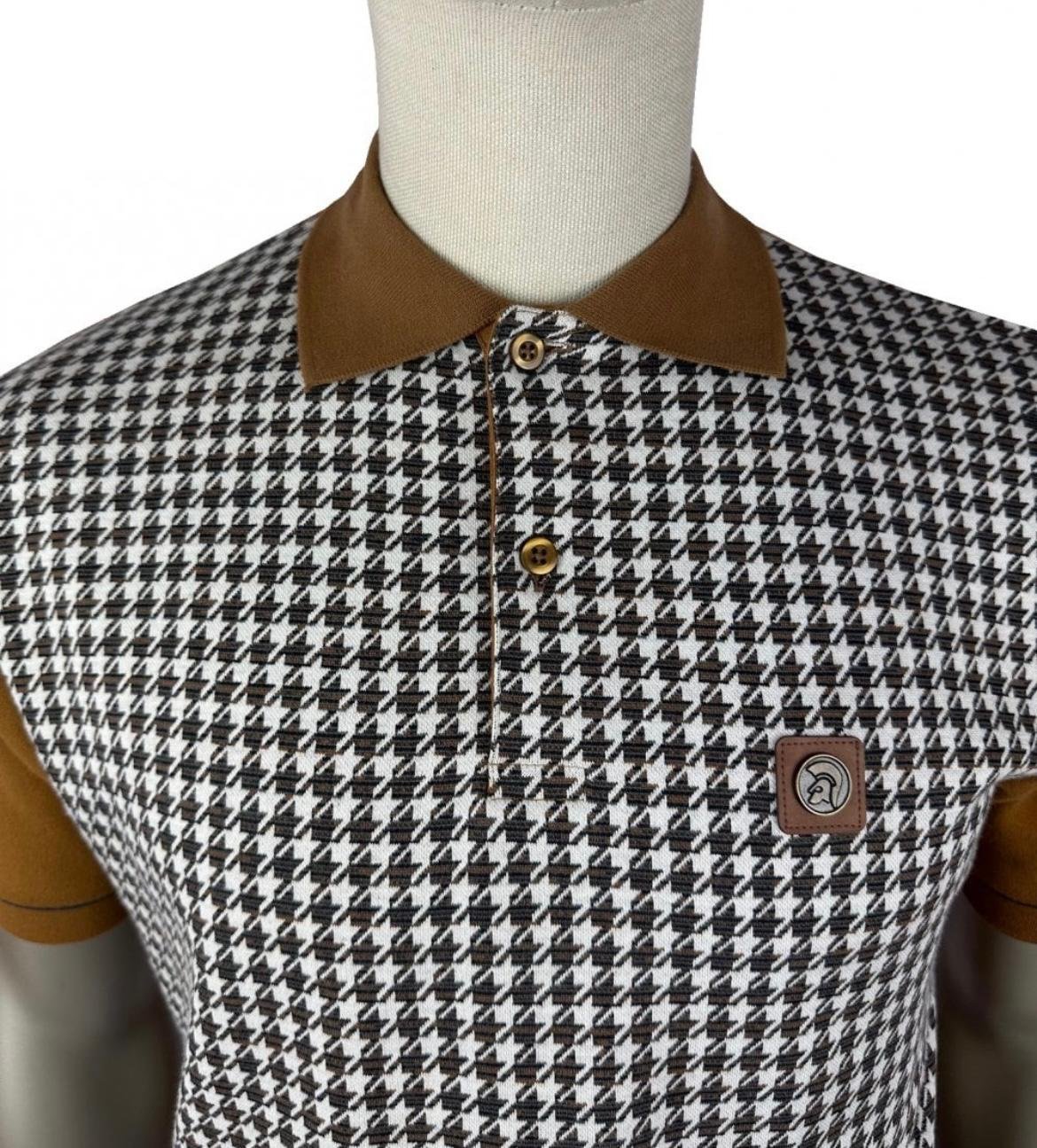 TROJAN Dogtooth Panel Polo-  TAN