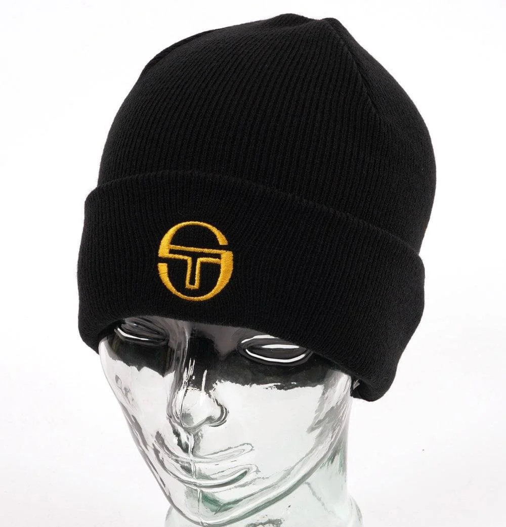 SERGIO TACCHINI "Seppi" Ribbed Logo Beanie-BLACK/GOLD