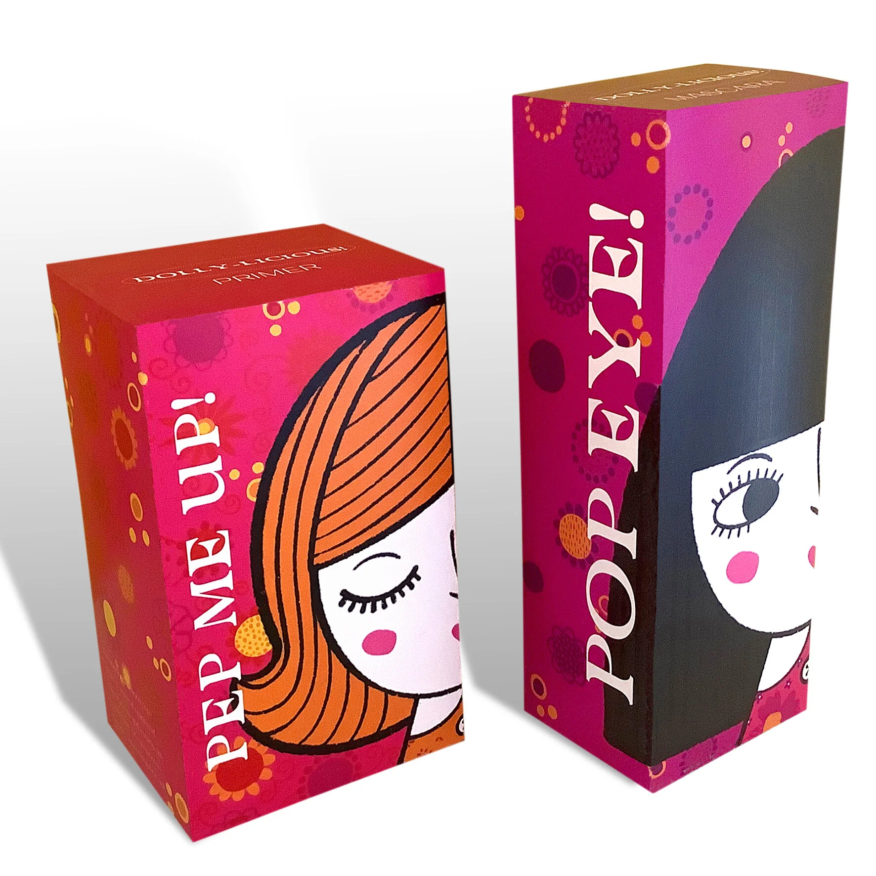Packaging designs for Dolly-licious cosmetics range