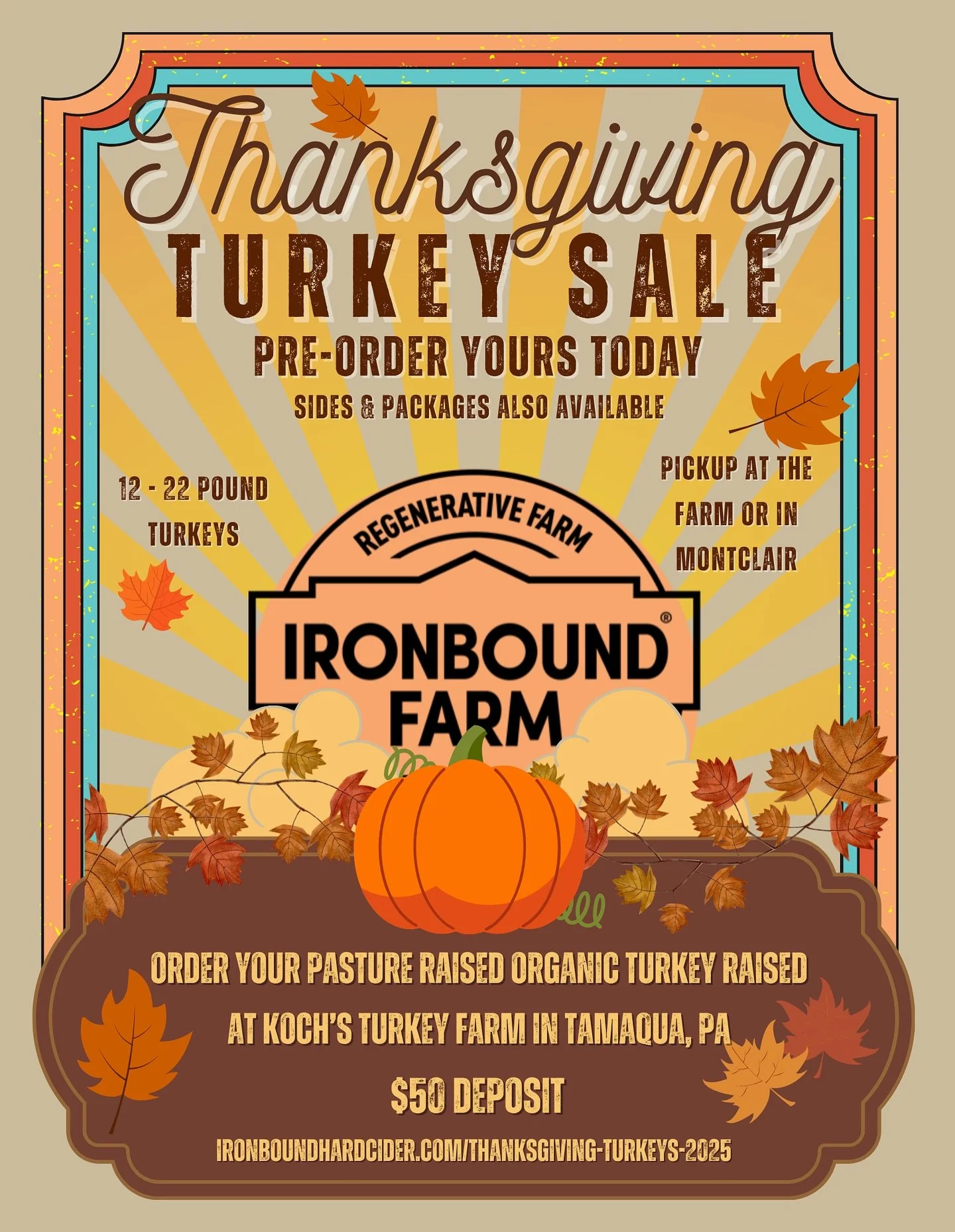 🦃 Thanksgiving Pre-Orders Are Now Open! Let Ironbound help with your holiday table this year.⁠
⁠
We&rsquo;re offering pasture-raised organic turkeys from Koch&rsquo;s Turkey Farm in Tamaqua, PA, along with seasonal sides made by the Ironbound Kitche
