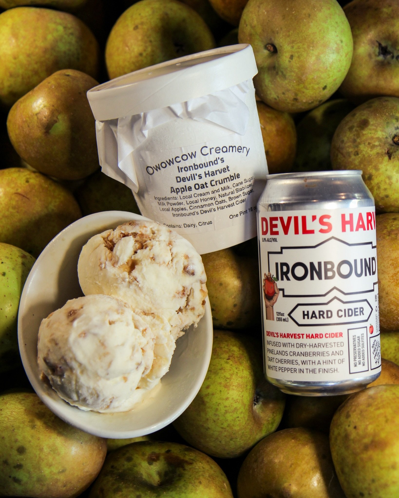 It&rsquo;s time to reveal the mystery ice cream.... DEVIL&rsquo;S HARVEST APPLE OAT CRUMBLE!!! This limited release features Ironbound Farm&rsquo;s home-grown apples roasted with spices and our Devil&rsquo;s Harvest cider + swirled with @owowcow hous