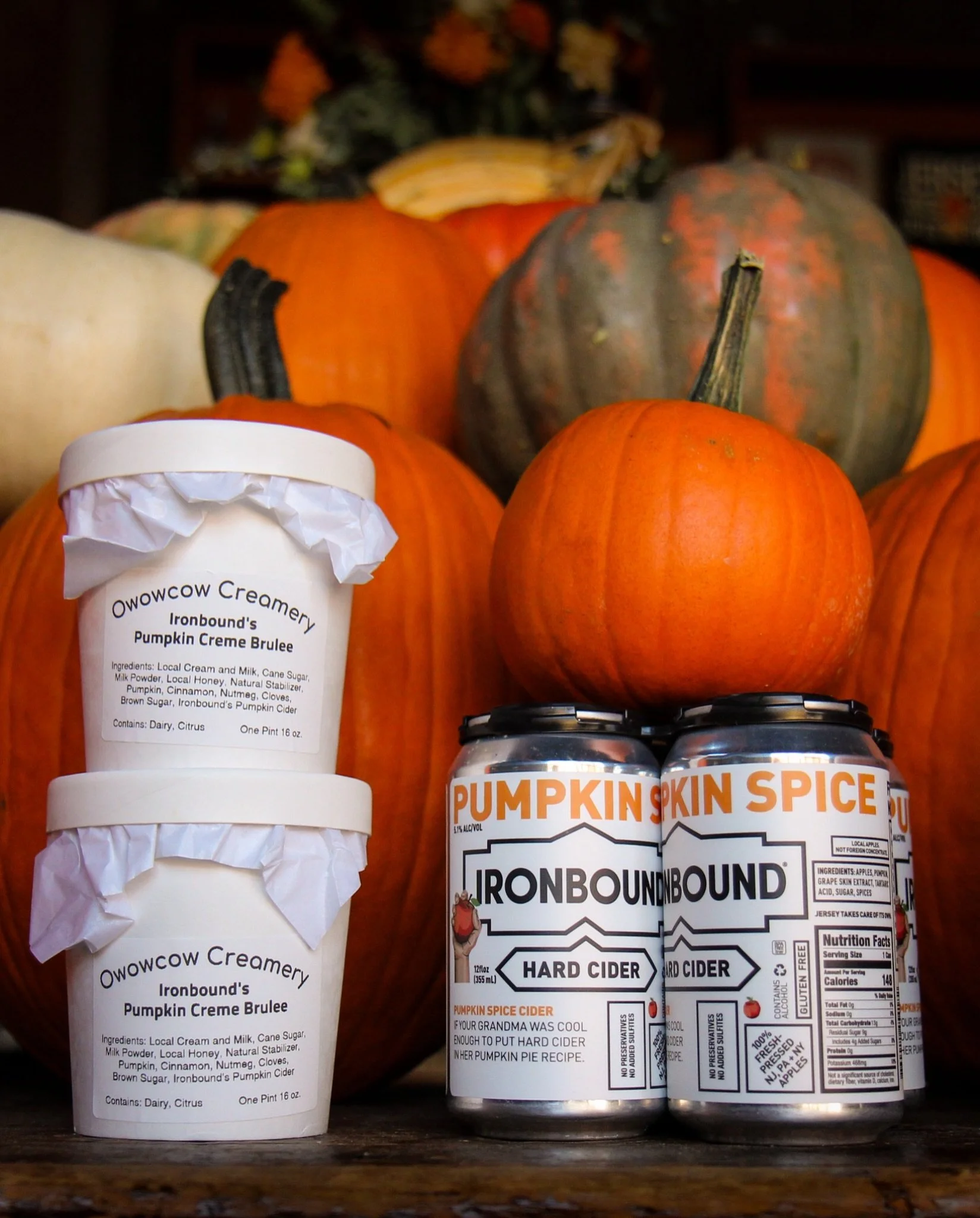 Just in time for Halloween, the ice cream geniuses at @owowcow have done it again! Stop by our farm in Asbury to try another Ironbound x Owowcow collab, featuring our Pumpkin Spice hard cider to add a healthy dose of Fall flavor. Pick up a 4-pack of 