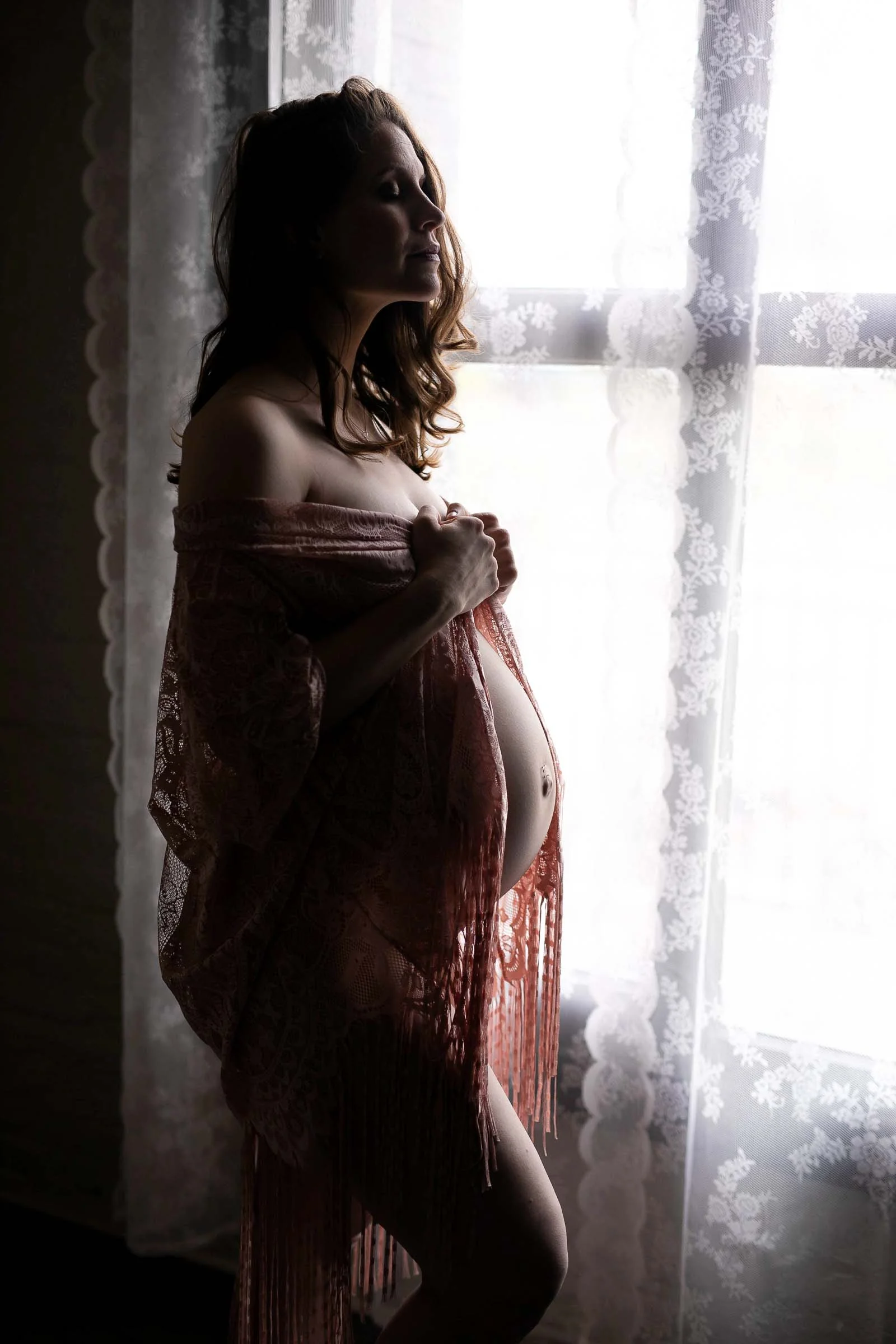 Maternity Boudoir in Orange Shawl