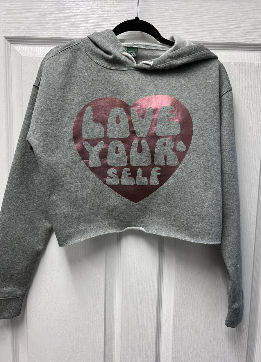 Love Yourself Cropped Grey Hoodie