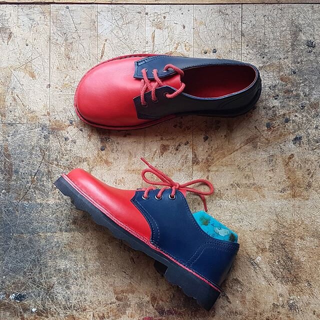 Kicking the week off with a pair of custom PLUs, in two tone Red &amp; Navy blue Montana leathers, with Vibram Odessa sole and red woven cotton laces. Some people just know exactly what they want!

I don't usually work Mondays, but with our home week