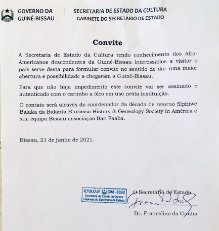 ANNOUNCEMENT FROM THE GOVERNMENT OF GUINEA BISSAU TO AFRODESCENDANTS IN THE UNITED STATES CONCERNING THE DECADE OF RETURN