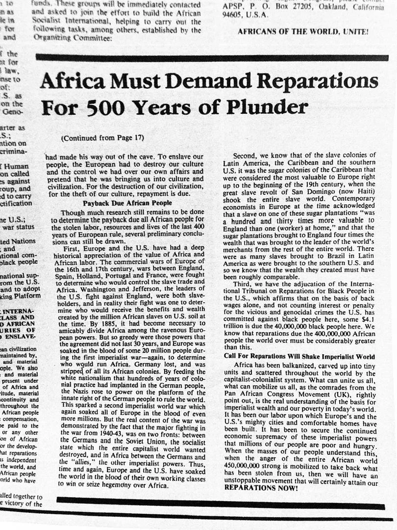 HISTORY OF THE MODERN REPARATIONS MOVEMENT THAT STARTED IN THE UNITED ...