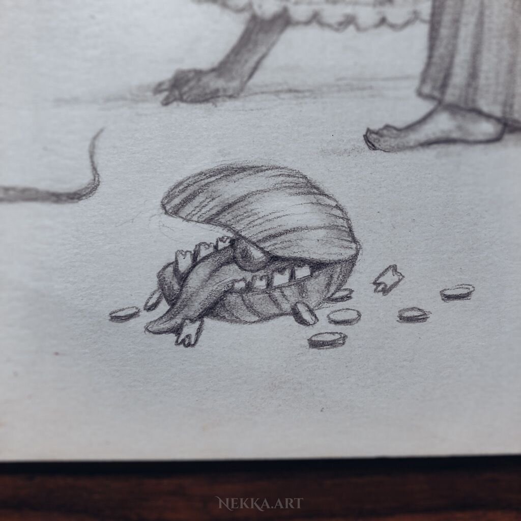 Drawlloween, Day 28 &mdash; Ocean Oddities 🦷

This cantankerous mollusk is in no mood to haggle over the treasures he finds stowed in the deep

#drawlloween #drawlloween2022 #mabsdrawlloweenclub #mabsdrawlloweenclub2022 #mabsdrawlloween2022 #art #ar