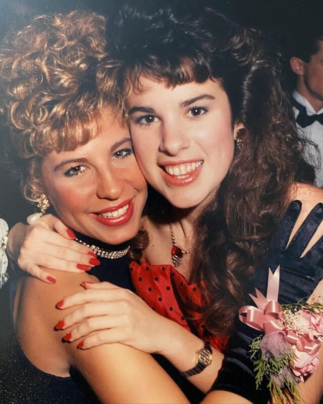 #TBT to my bestie @jennifer.sarver and I living our best hair life. I&rsquo;ve always got your back, Mooey! #bffs #reach #shmoo #oklahoma #hebrewschool #friends #christmasdance #pcn #stretchitout #highschool #dickpizza