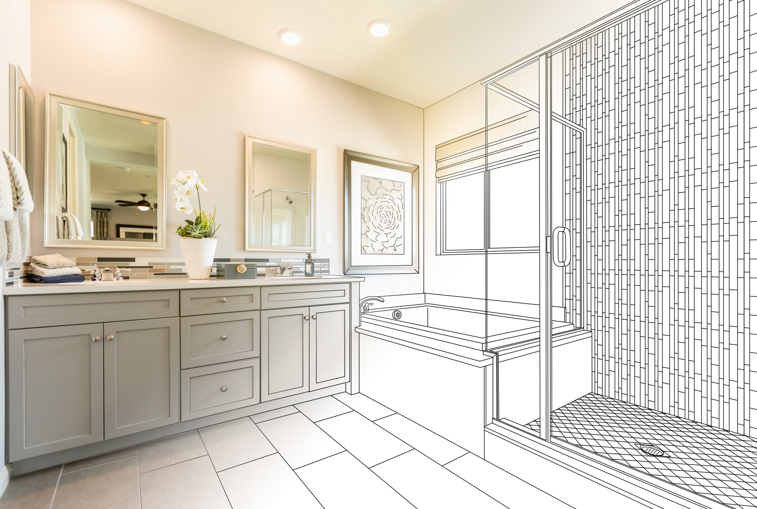 A draft or plan for a bathroom remodel upgrade for homes located in Ozark, Nixa, or Springfield, MO