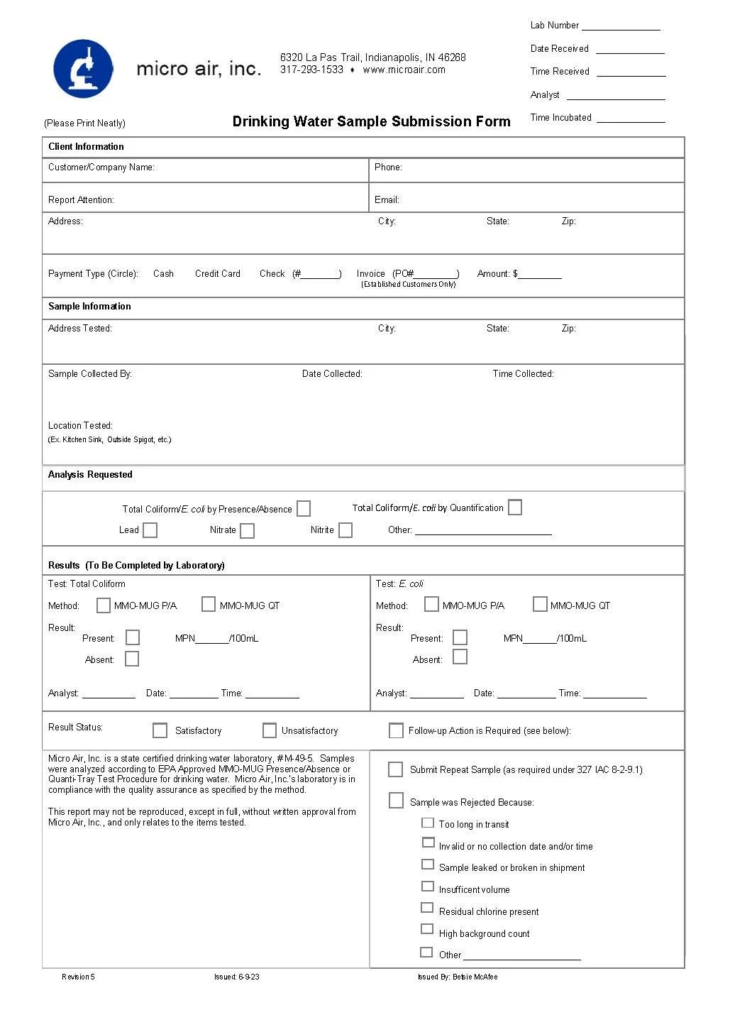 Drinking Water Chain of Custody
