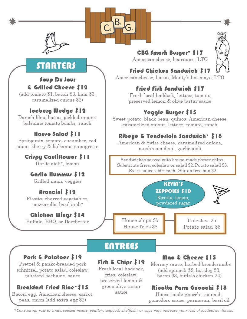 Lunch/Dinner Menu — CBG Bar & Grill