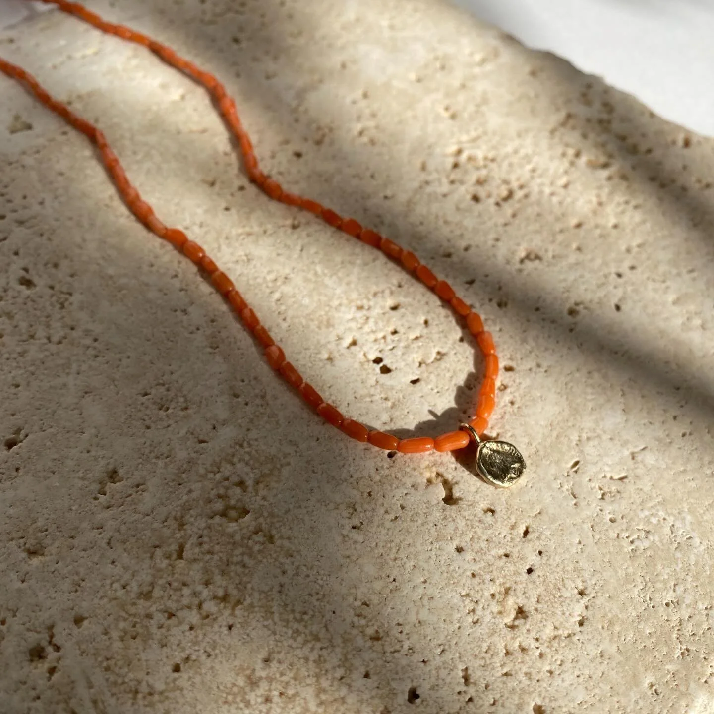 Rose talisman necklace with vintage angel coral beads. A romantic Valentine&rsquo;s Day gift 🌹
