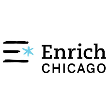 Enrich Chicago logo with three black lines and a blue asterisk.