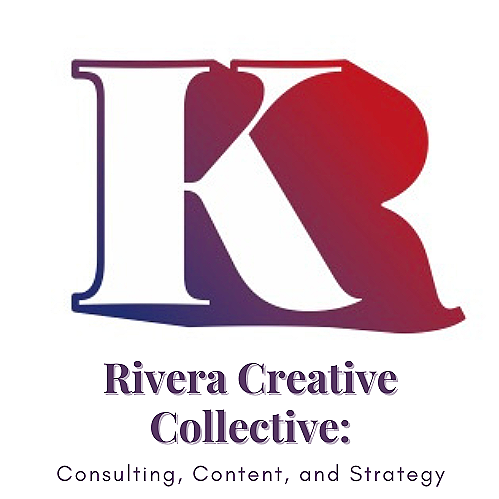 Logo with large stylized letters 'K' and 'R' in red and purple gradient. Below, text reads 'Rivera Creative Collective' and 'Consulting, Content, and Strategy'.