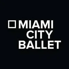 Miami City Ballet logo with black background and white text