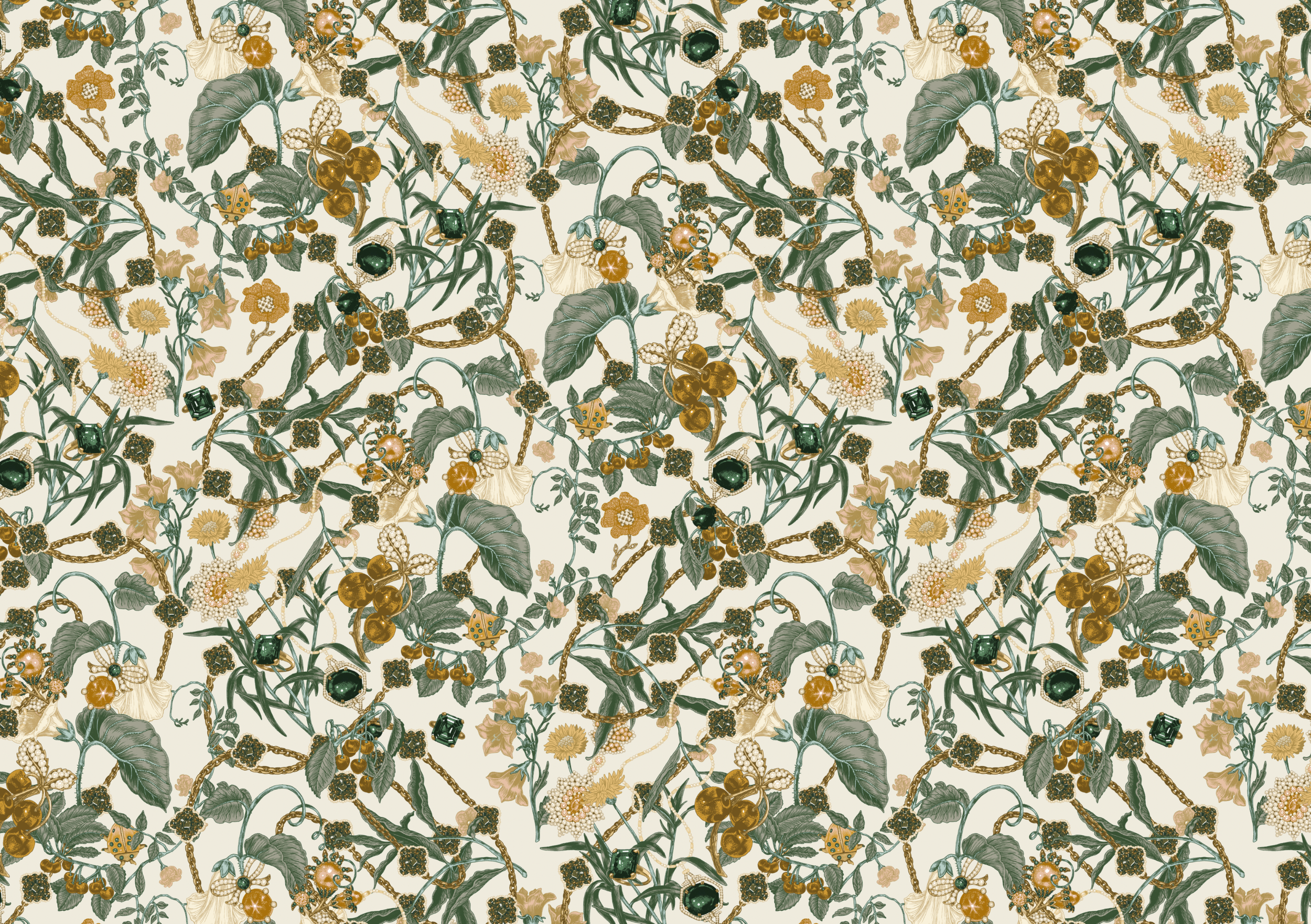 motif floral toile de jouy drawing dessin couleur art and craft original deco decorative art direction bijoux perle diamants joallerie jewelry diamant diamond creation
