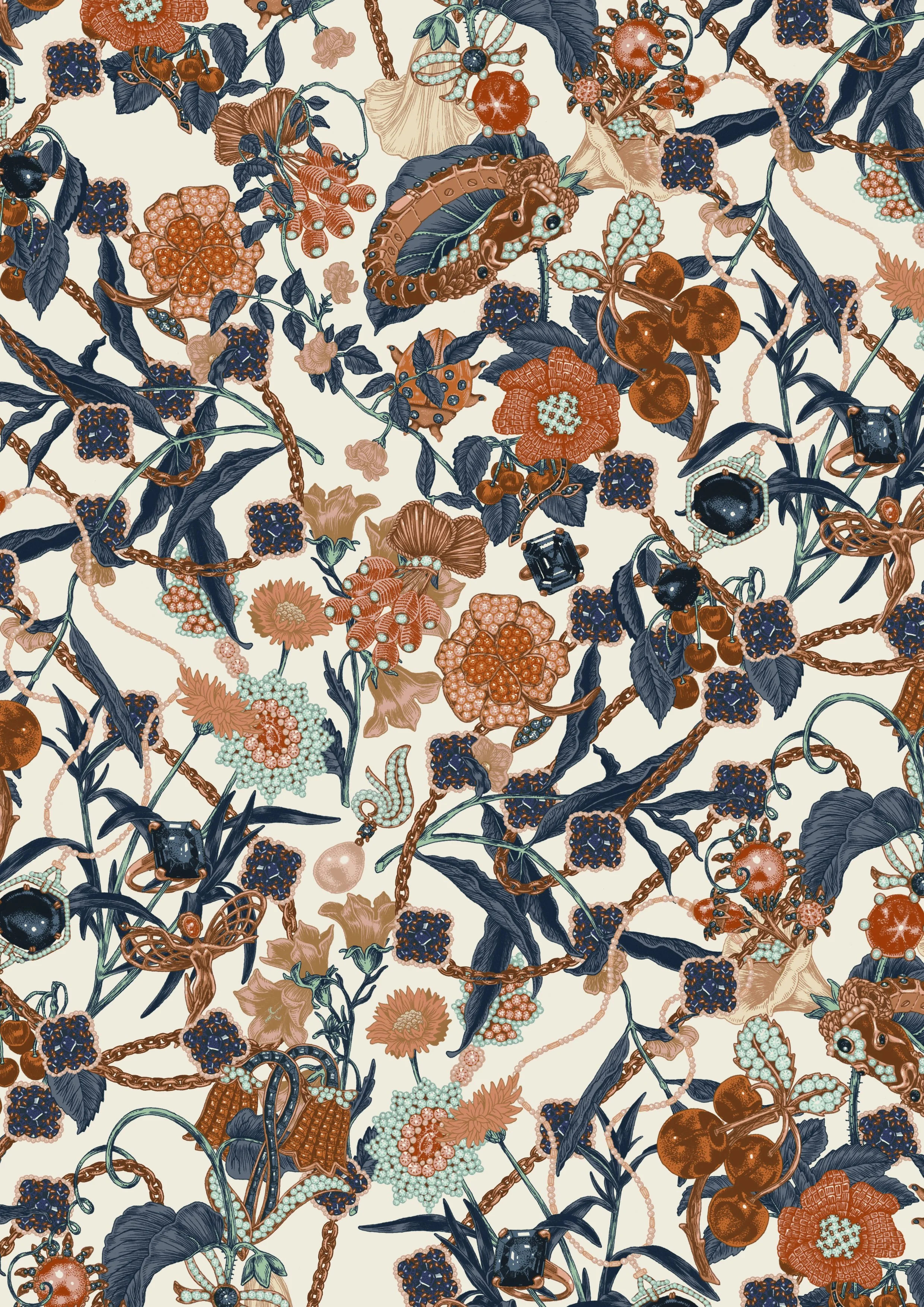 motif floral toile de jouy drawing dessin couleur art and craft original deco decorative art direction bijoux perle diamants joallerie jewelry diamant diamond creation