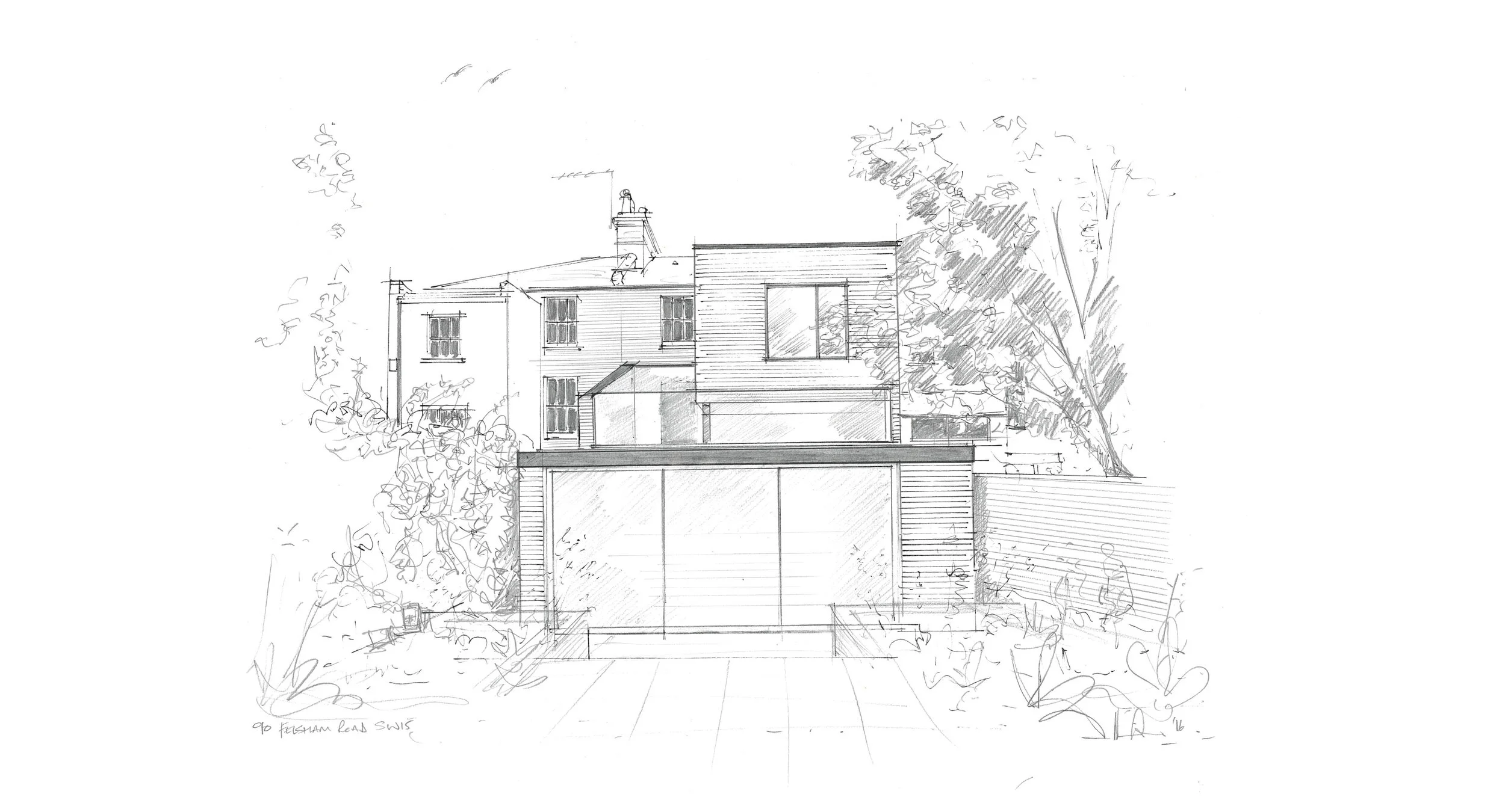 sketch of reworking and extension by London architects for planning permission