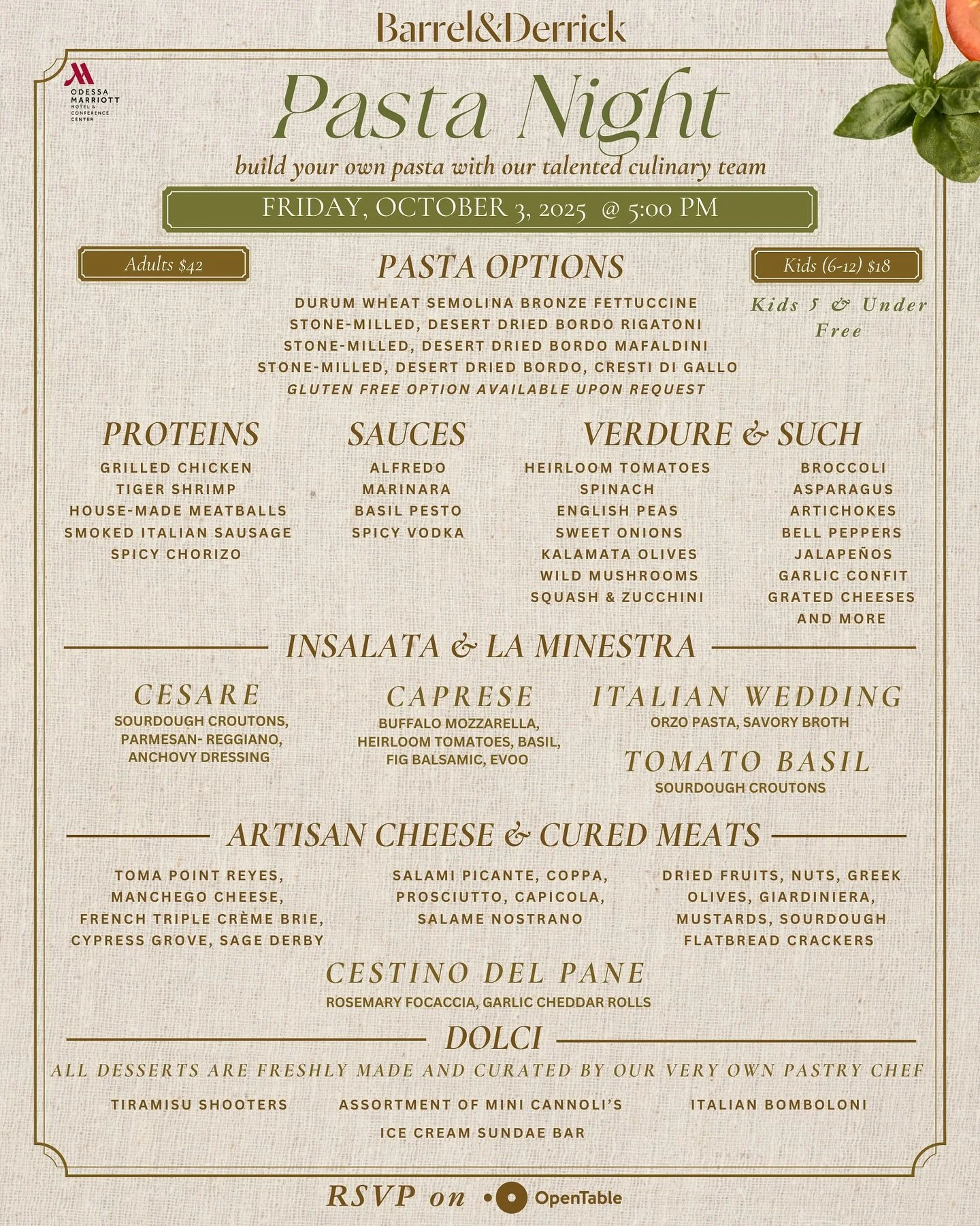 Prepare for an incredible evening at Pasta Night at Barrel &amp; Derrick during #FirstFridayODTX on October 3, 2025! Join us for a delightful culinary experience with our talented chefs who will guide you in crafting your very own personalized pasta 