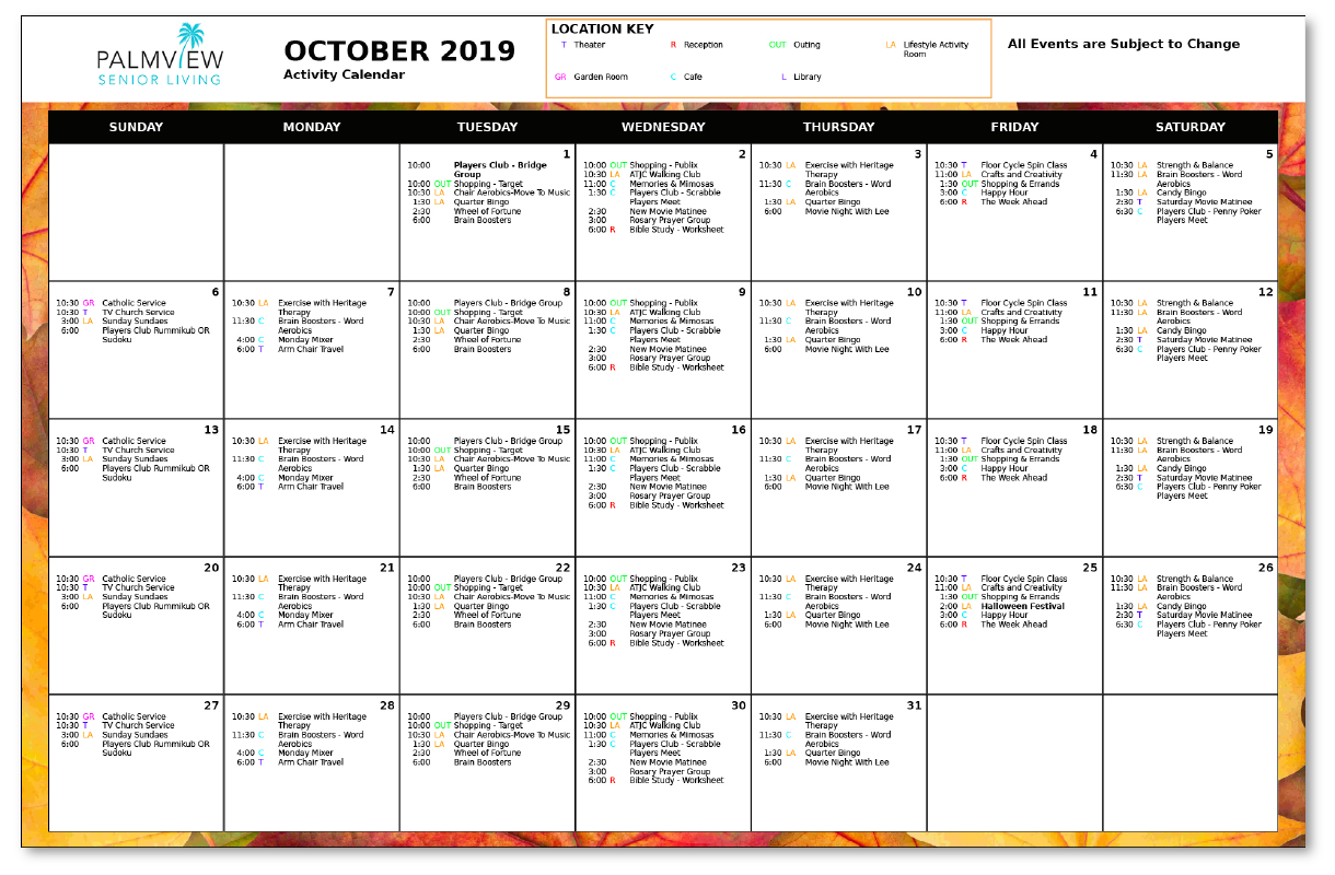 calendar builder — senior living media
