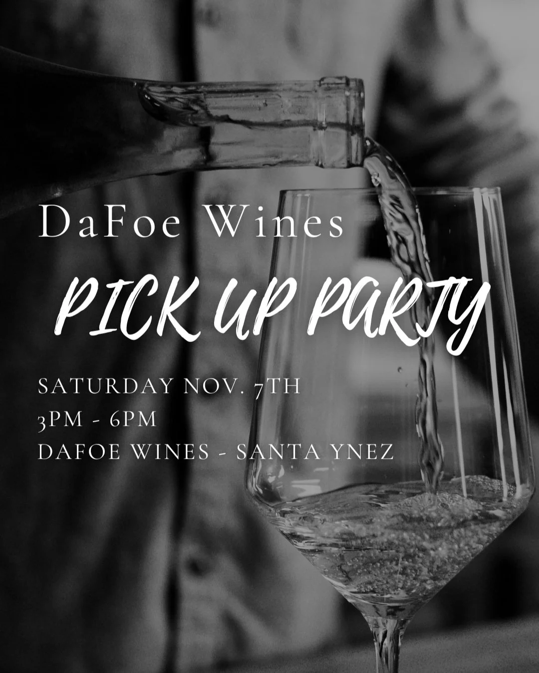 Tickets are now available for our FALL PICKUP PARTY!

Saturday, November 7
3:00 PM to 6:00 PM

Join us at the winery for an afternoon of new releases, light bites, and good company. Pick up your wines and spend some time with us and fellow club membe