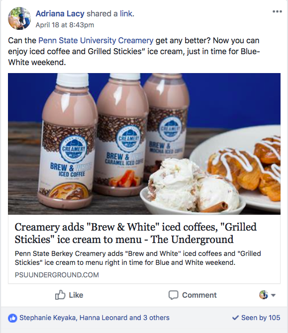 An example of sharing your content on a Facebook Page
