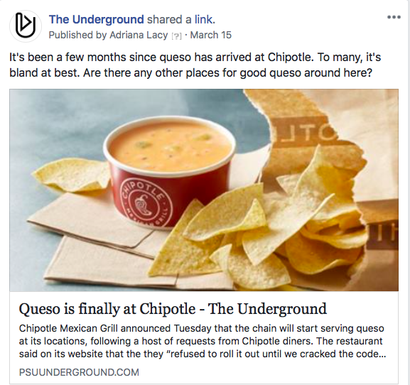 An example of sharing your content on a Facebook Page