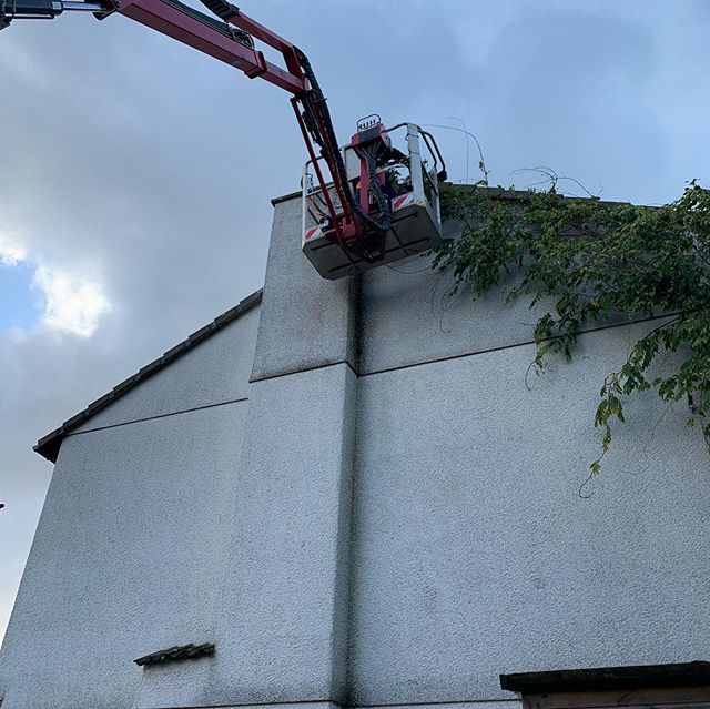 Cherry picker out on hire helping a local roofing company do some repairs