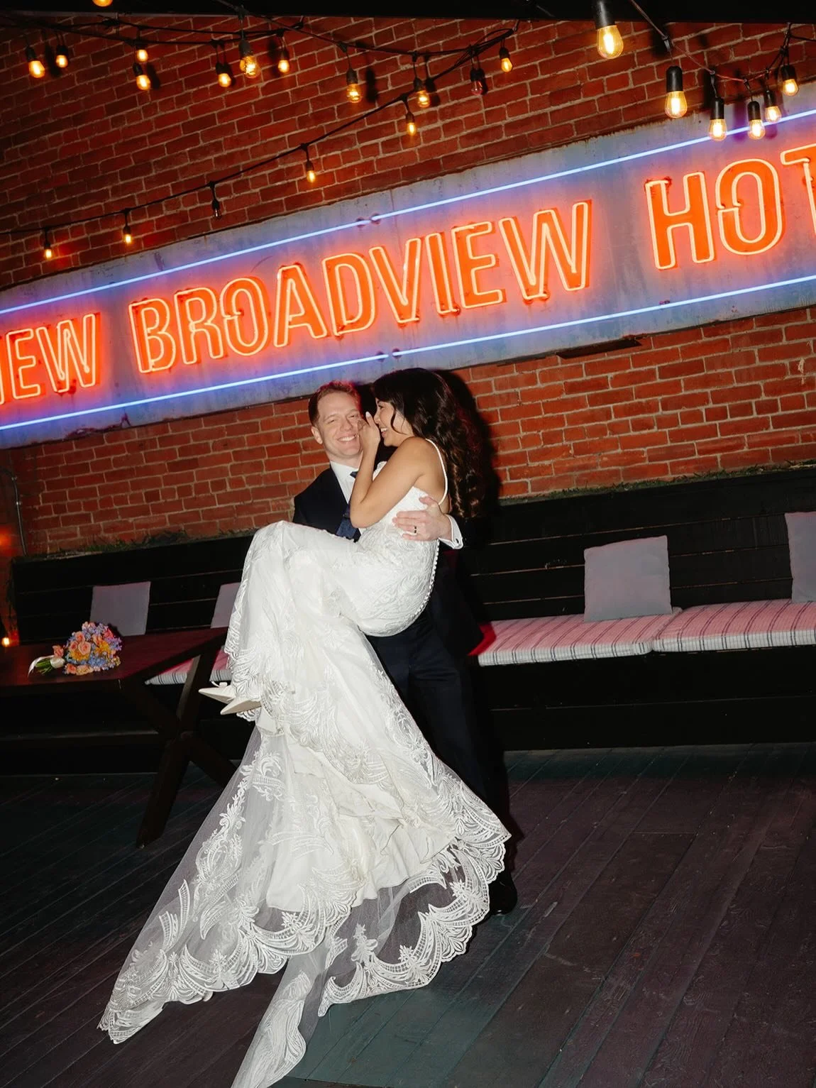 Josie and Brock, married last November 💛

Their ceremony started with the most beautiful moment. Right as they prayed, the light came pouring through the church windows. You couldn&rsquo;t have timed it better. It gave me chills.

Afterward everyone