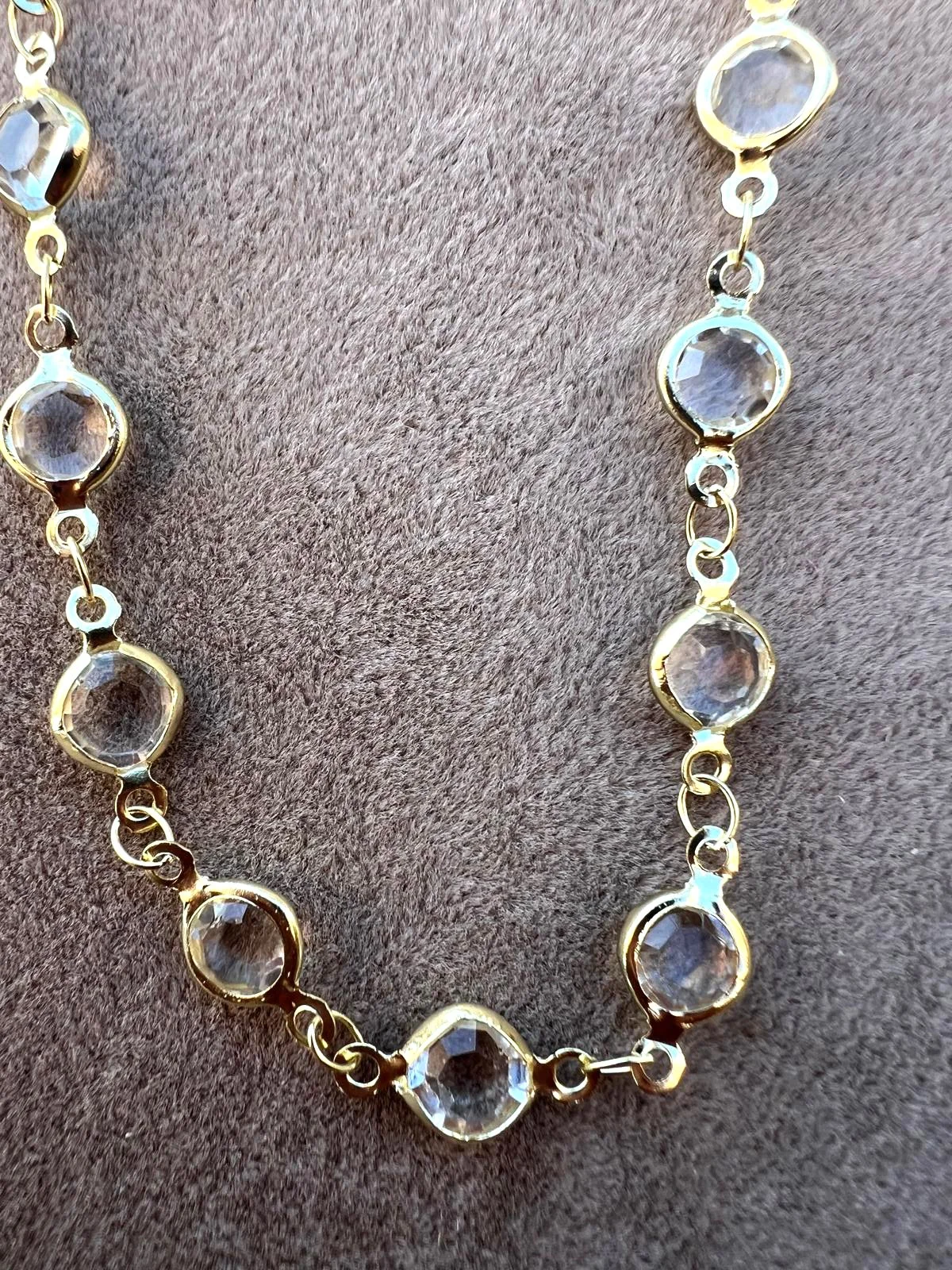 Vintage Gold Tone Bezel Set Faceted Clear Crystal Necklace-1.jpeg