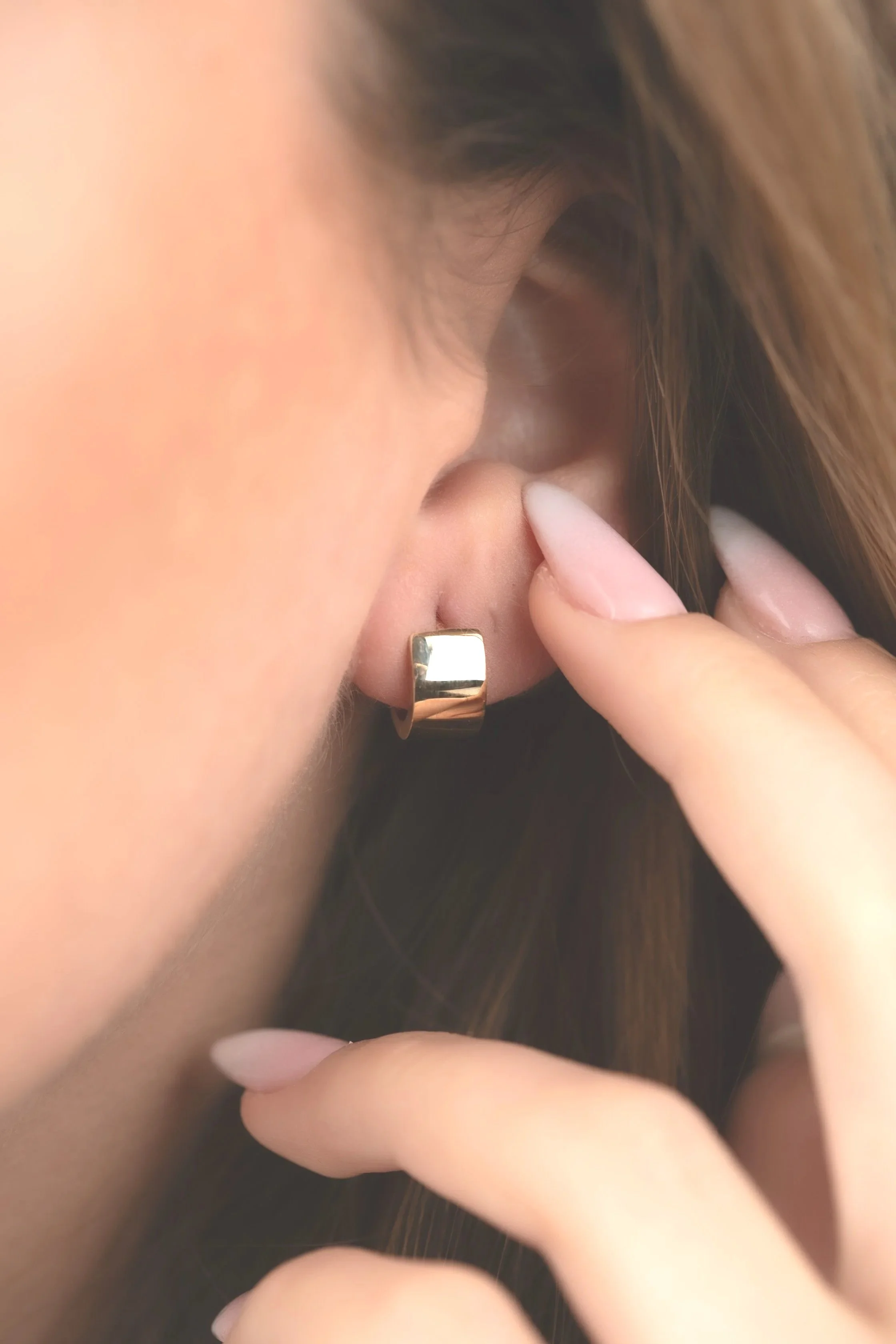 14K Solid Gold Thick Stud Huggie Earrings