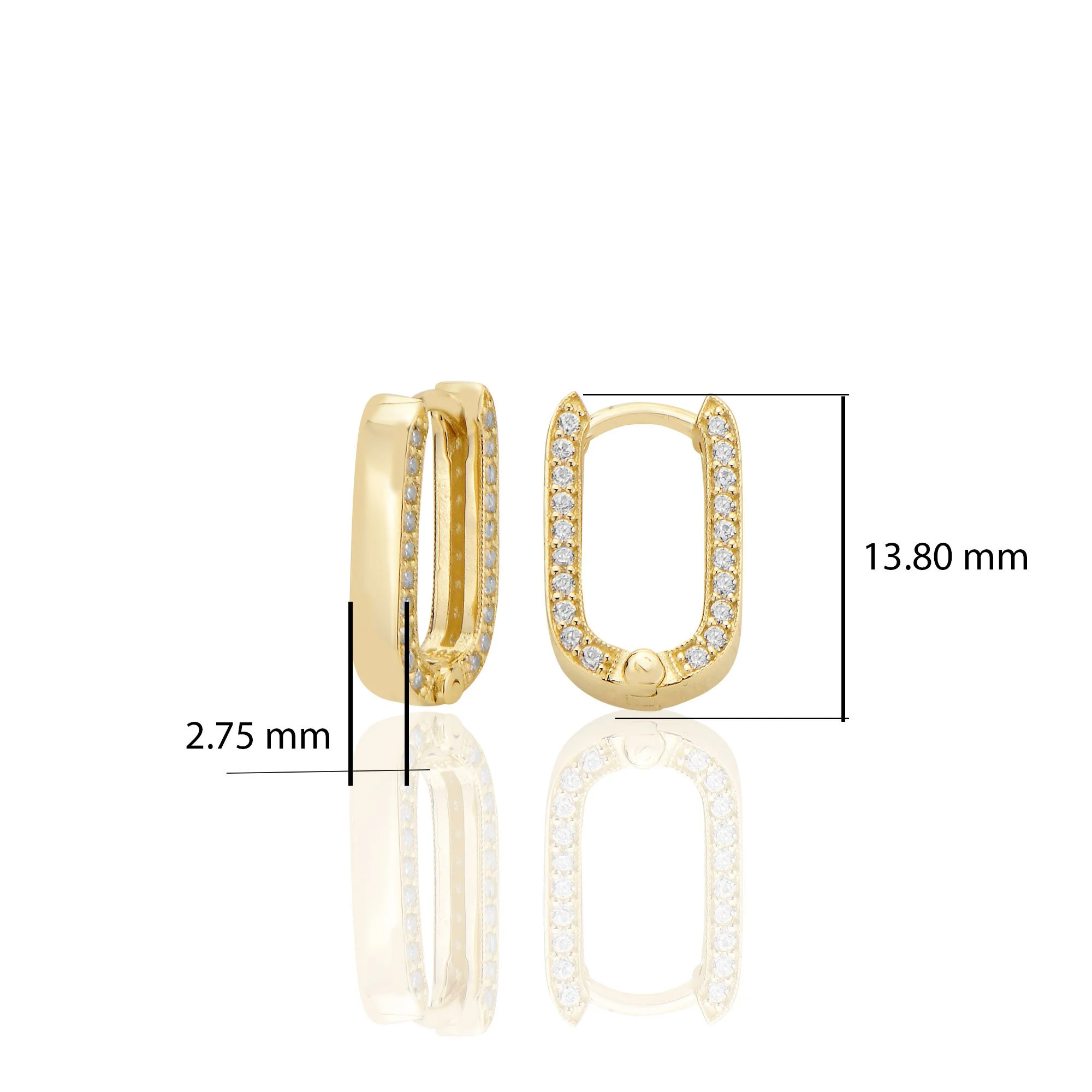 14K Gold Huggie U Earrings with Sparkle Stones
