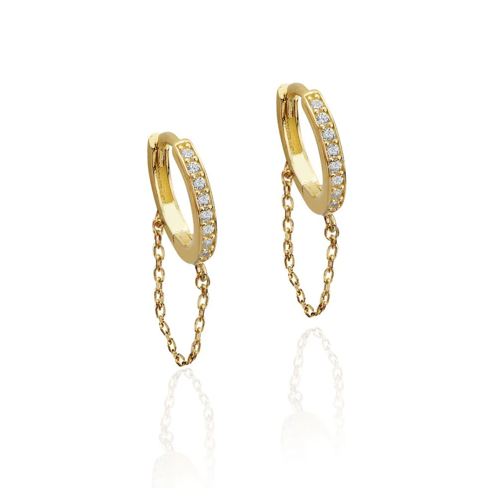 Gold Plated Mini Huggie Earrings with Chain.jpg