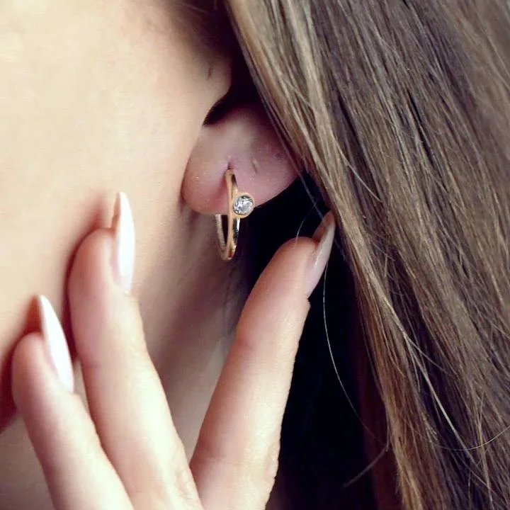 14K Gold Huggie Minimalist Solitaire Earrings