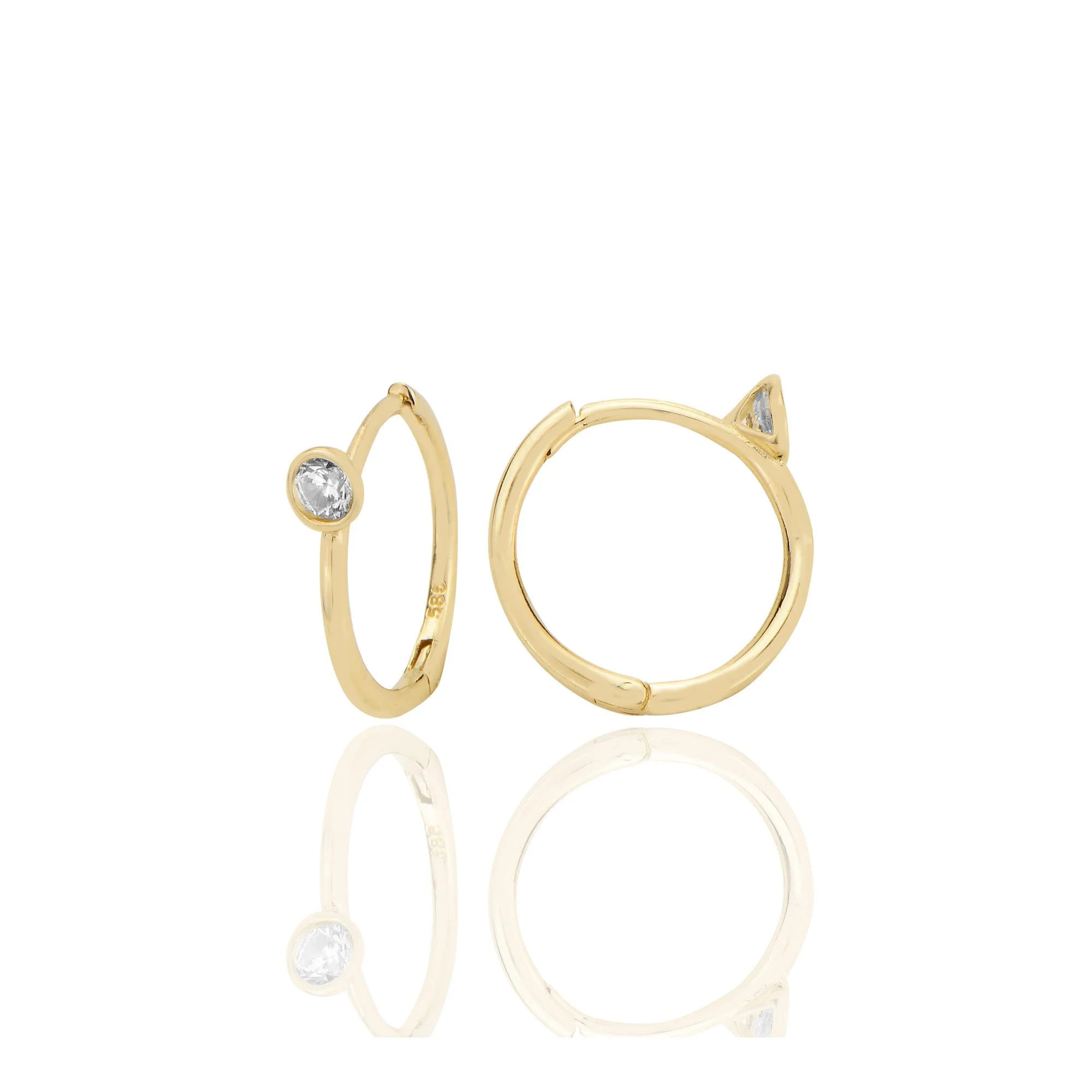 14K Gold Huggie Minimalist Solitaire Earrings