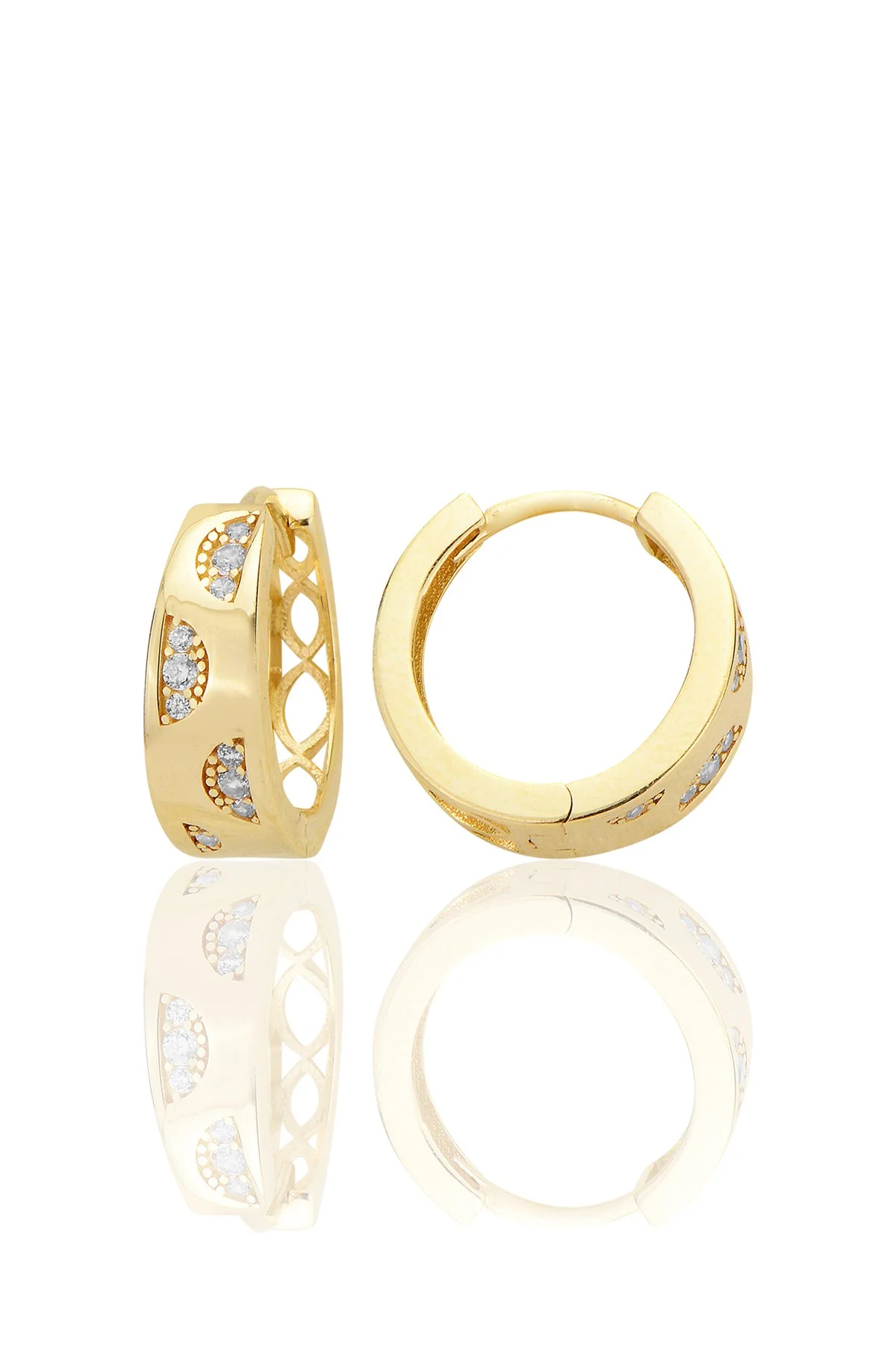 14K Gold Modern Greek Desing Huggie Earrings