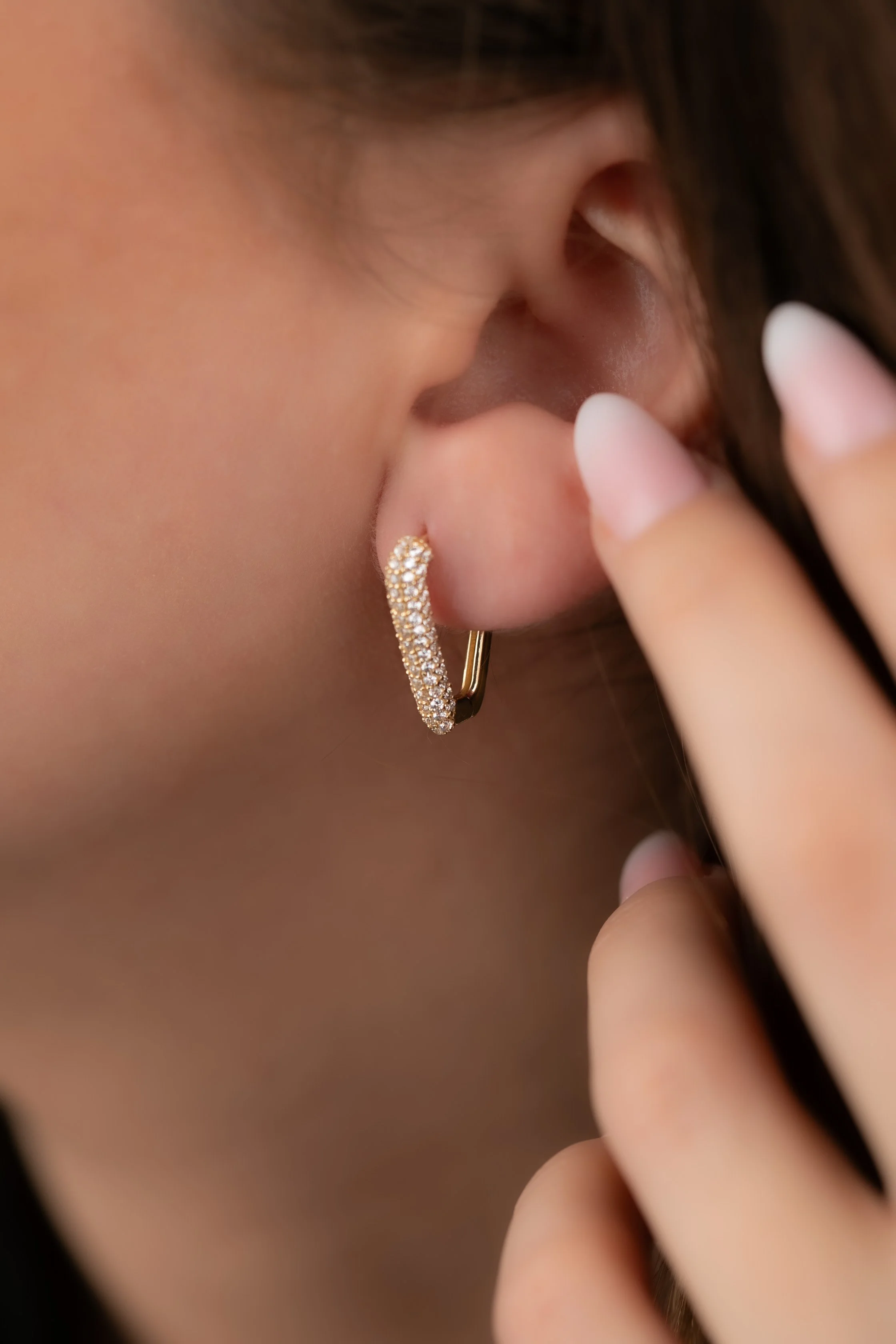 14K Gold V-Channel Set Zircon Huggie Earrings