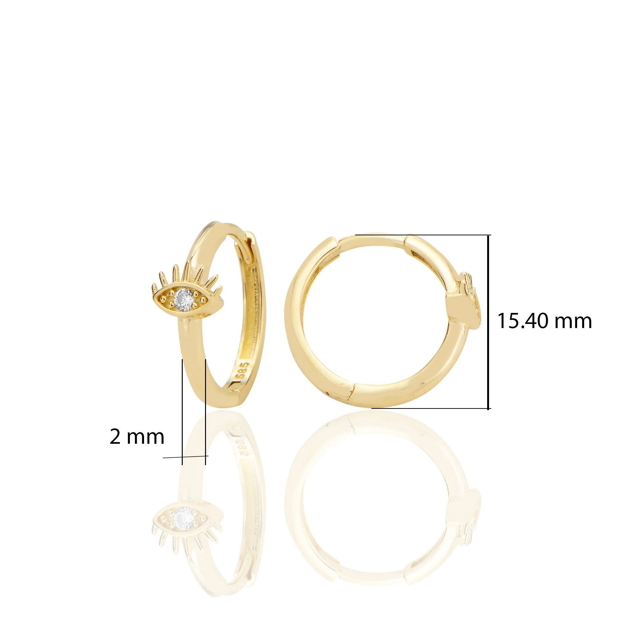 14K Gold Huggie Minimalist Eye Earrings